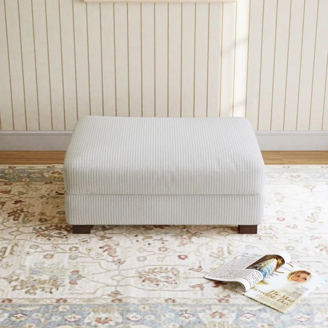 Comfynest Modern Corduroy Ottoman – Stylish Foam-Filled Footrest, Solid Wood Frame (Orange) - Image 38