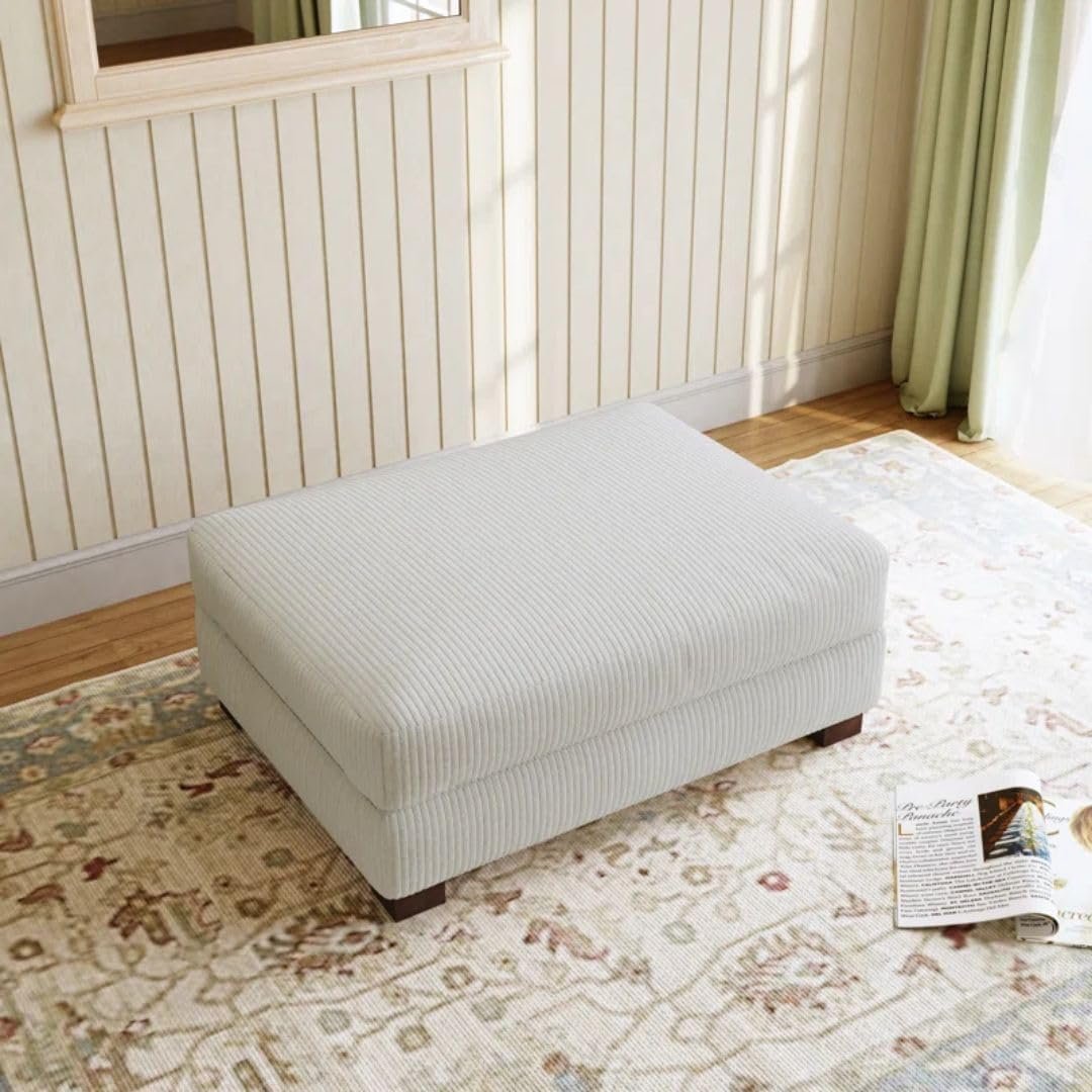 Comfynest Modern Corduroy Ottoman – Stylish Foam-Filled Footrest, Solid Wood Frame (Orange) - Image 41