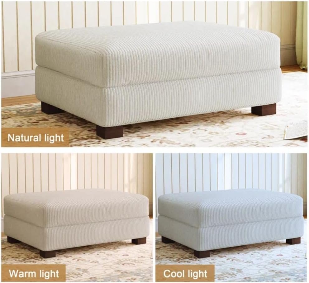 Comfynest Modern Corduroy Ottoman – Stylish Foam-Filled Footrest, Solid Wood Frame (Orange) - Image 42