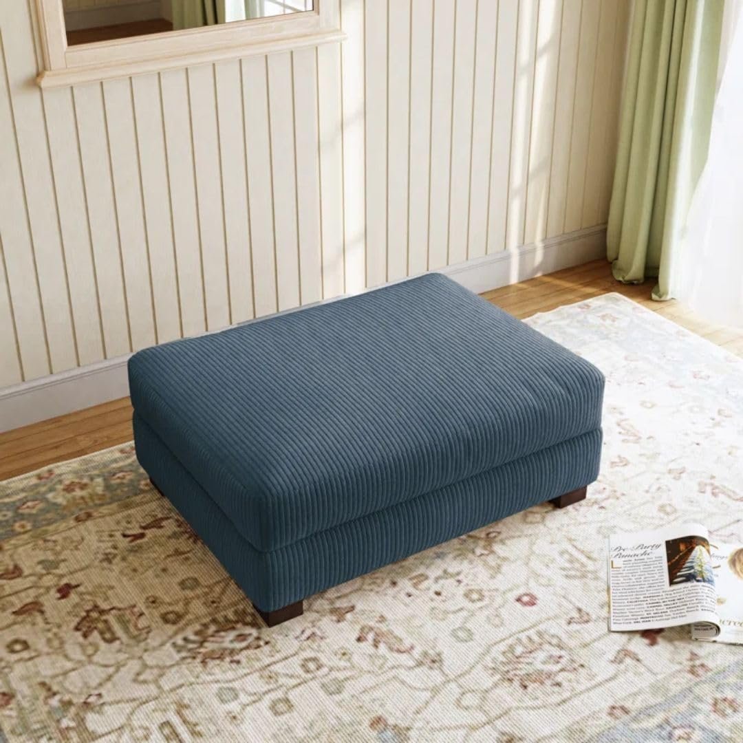 Comfynest Modern Corduroy Ottoman – Stylish Foam-Filled Footrest, Solid Wood Frame (Orange) - Image 13