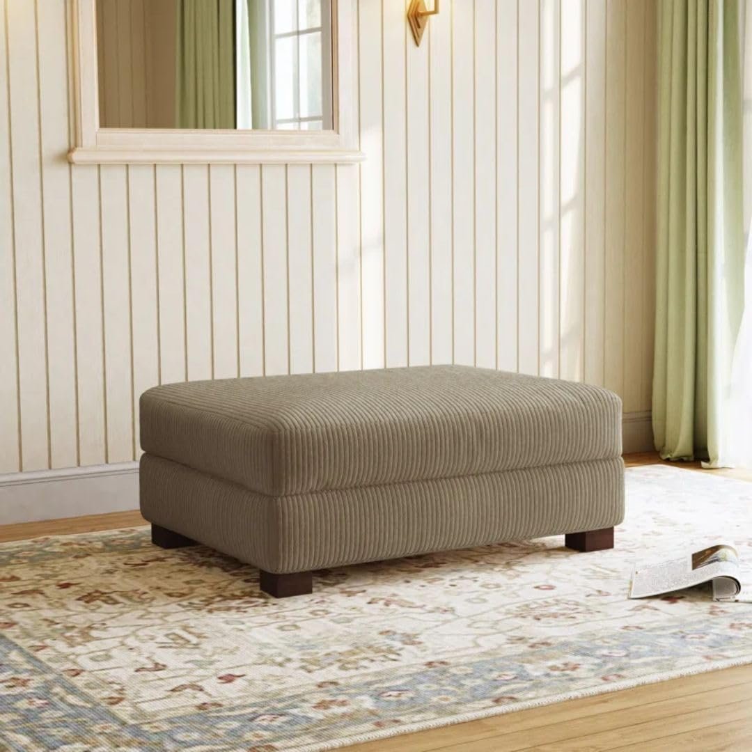 Comfynest Modern Corduroy Ottoman – Stylish Foam-Filled Footrest, Solid Wood Frame (Orange) - Image 31