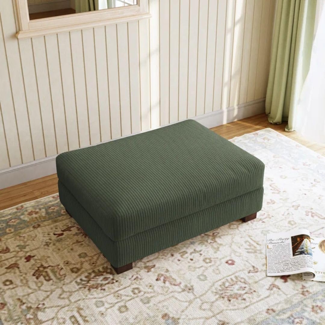 Comfynest Modern Corduroy Ottoman – Stylish Foam-Filled Footrest, Solid Wood Frame (Orange) - Image 49