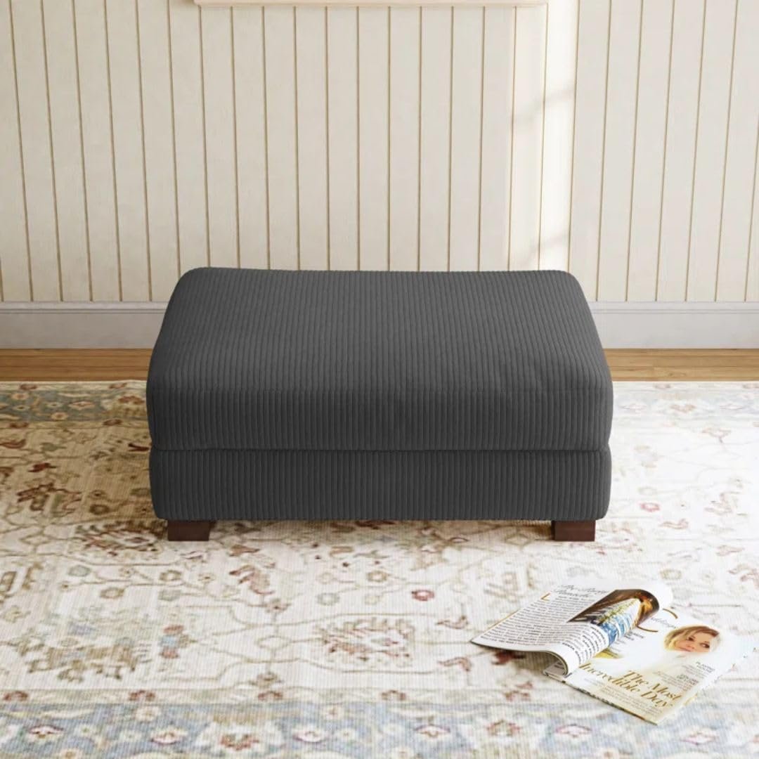 Comfynest Modern Corduroy Ottoman – Stylish Foam-Filled Footrest, Solid Wood Frame (Orange) - Image 52