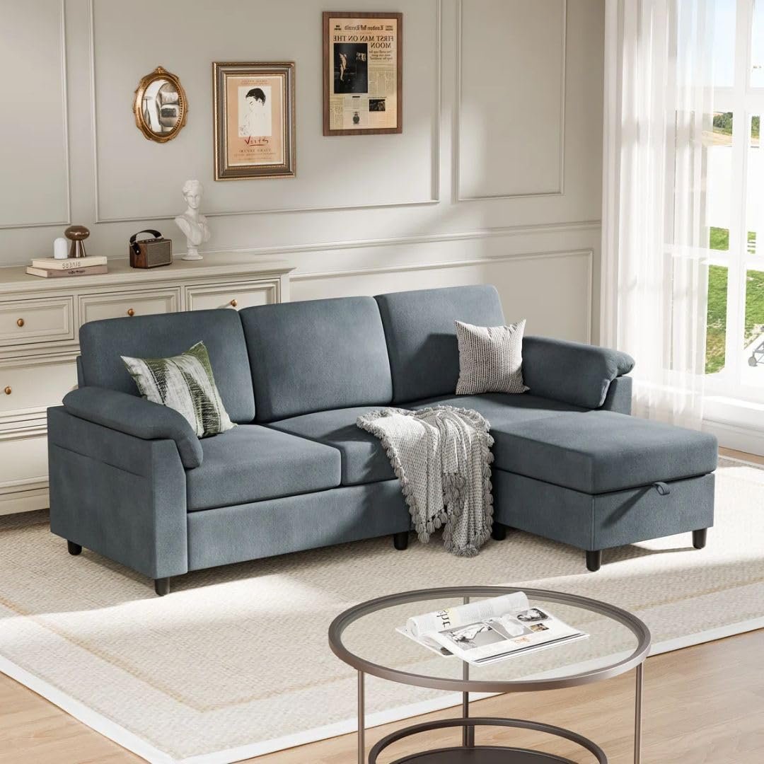 Comfynest Linen L-Shape Upholstered Sofa with Ottoman – Space-Saving Sectional with Hidden Storage & Feather-Blend Cushions (Beige) - Image 25