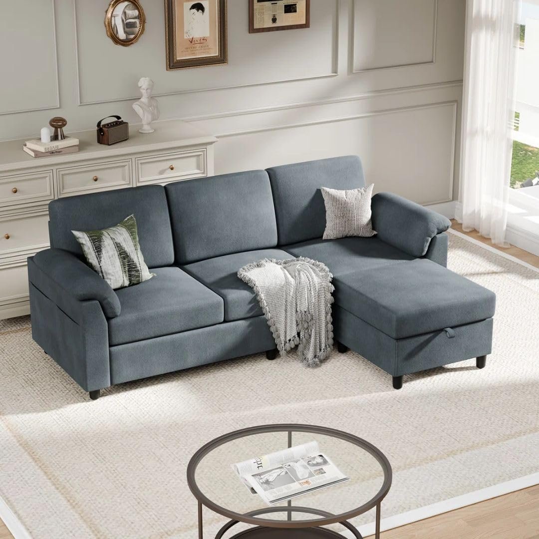 Comfynest Linen L-Shape Upholstered Sofa with Ottoman – Space-Saving Sectional with Hidden Storage & Feather-Blend Cushions (Beige) - Image 28