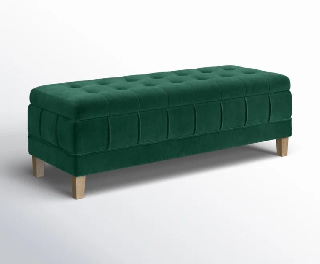 Comfynest Glam Velvet Rectangle Storage Ottoman – 52″ Wide Tufted Bench with Lift-Top in King/Queen Sizes (Evergreen) - Image 3