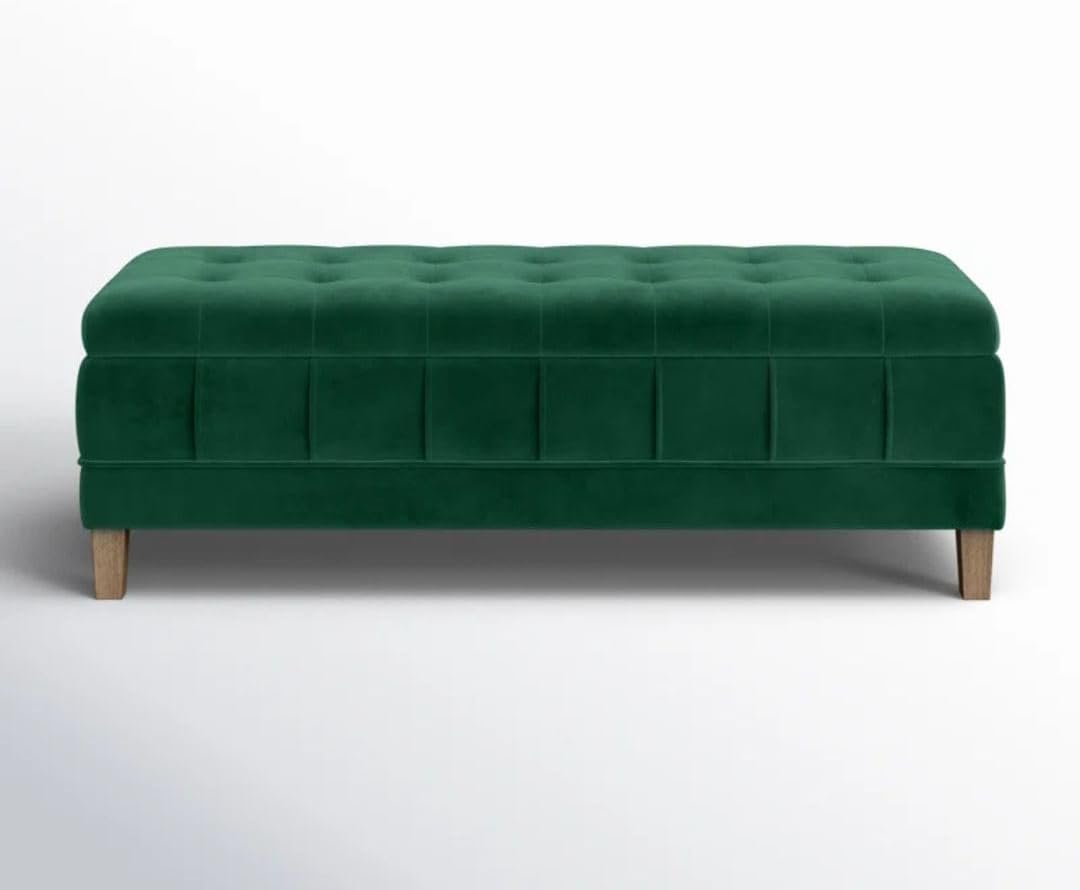 Comfynest Glam Velvet Rectangle Storage Ottoman – 52″ Wide Tufted Bench with Lift-Top in King/Queen Sizes (Evergreen) - Image 4