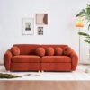 Comfynest Curved Velvet Sofa – 84″ Chenille Upholstered Scalloped Couch with Pillows, Modern Living Room Furniture (Orange Chenille)