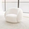 Comfynest 1Pc Round Bouncle Chair - White, Wooden Frame, Soft Cushioned Seat