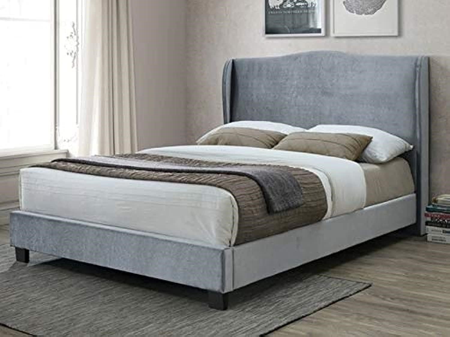 ZAH Furniture Bed Frame Upholstered Velvet without Mattress Queen Size 160X200cm