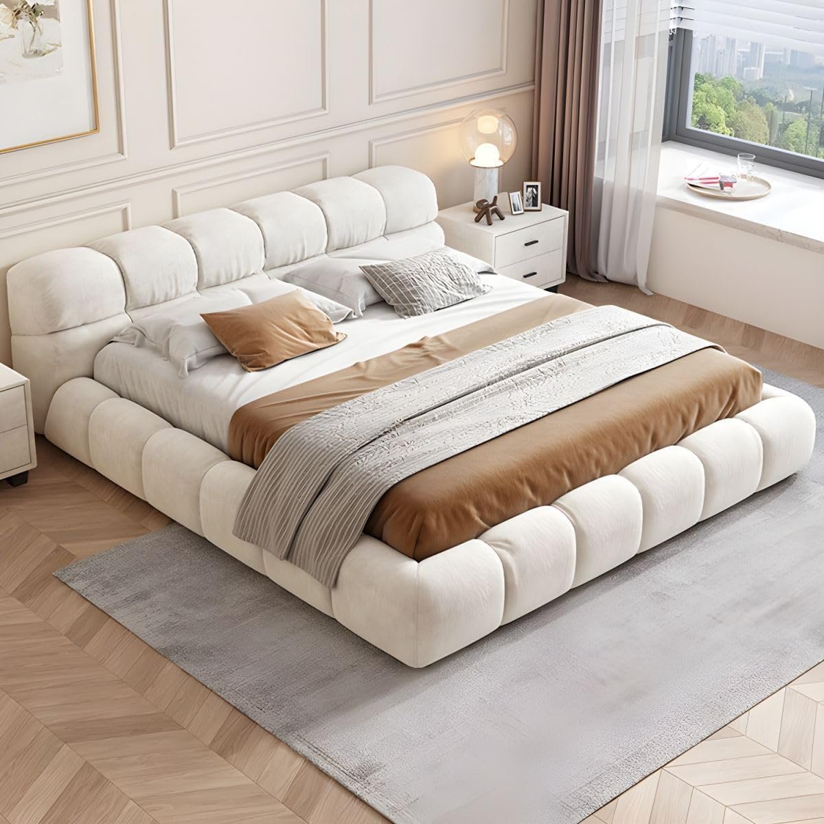 ZAH Light Luxury Modern Bed Frame, Fleece Fabric Wrap, Strong Frame, Wooden Slats Support Without Mattress (Queen Size 160x200cm) - Image 4