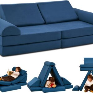 jela Kids Couch Medium 8PCS, Floor Sofa Modular Funiture for Kids Adults, Playhouse Play Set for Toddlers Babies, Modular Foam Play Couch Indoor Outdoor (57"x28"x18", Navy Blue)