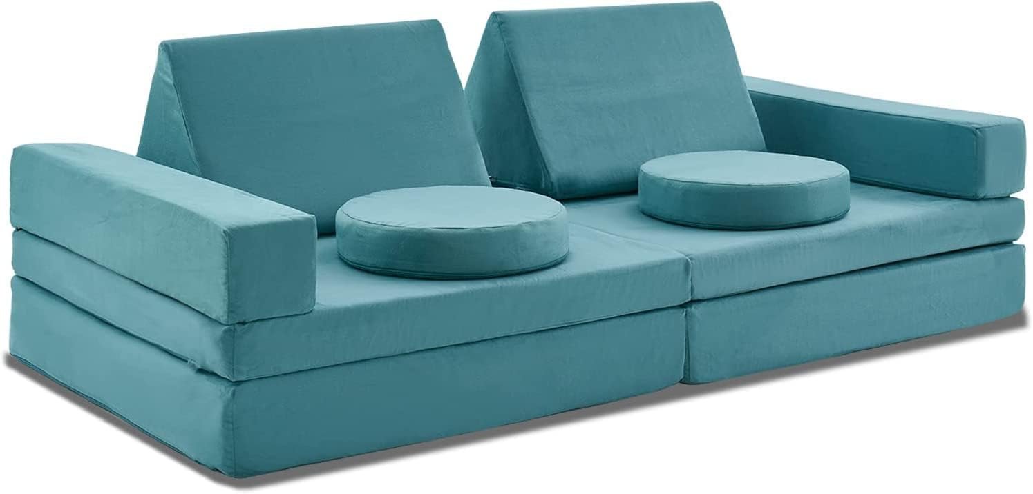 jela Kids Play Couch Extended Size 10PCS with futons, Floor Sofa Modular Play Couch Furniture for Kids and Adults, Modular Play Sofa Castle (Light Blue) - Image 3