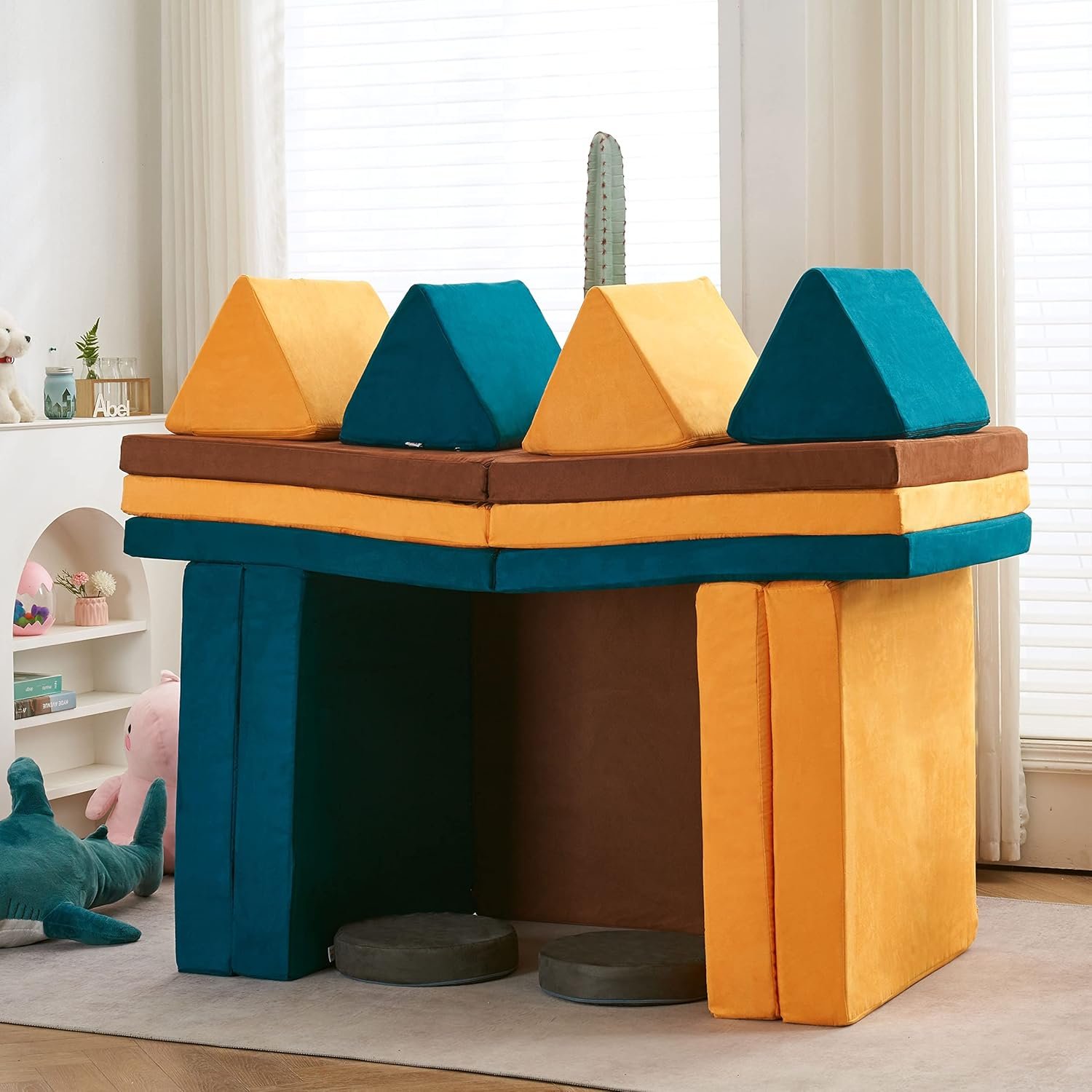 jela Kids Play Couch Extended Size 10PCS with futons, Floor Sofa Modular Play Couch Furniture for Kids and Adults, Modular Play Sofa Castle (Light Blue) - Image 6