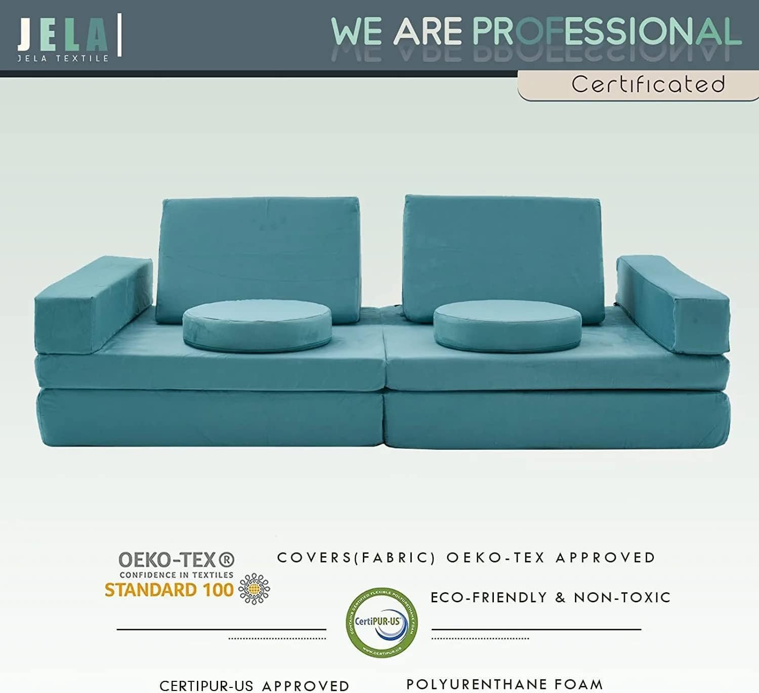 jela Kids Play Couch Extended Size 10PCS with futons, Floor Sofa Modular Play Couch Furniture for Kids and Adults, Modular Play Sofa Castle (Light Blue) - Image 7