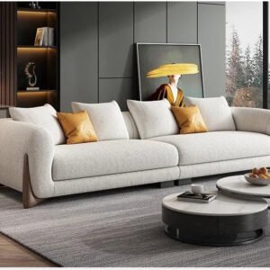 Poppins HOME Italian Style White Lamb Velvet Sofa – Minimalist Modern Couch with Solid Wood Frame & Latex Filling | Luxury Living Room Furniture Combination Set (220cm)