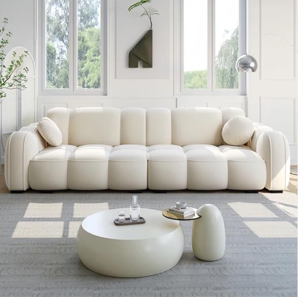 Poppins HOME Modern Cloud-Inspired Modular Sofa Set – 4-Piece European Style Bubble Couch for Living Room, Office, or Lounge – Minimalist Cream White Fabric Sofa (Cyan Green, Ottoman) - Image 5