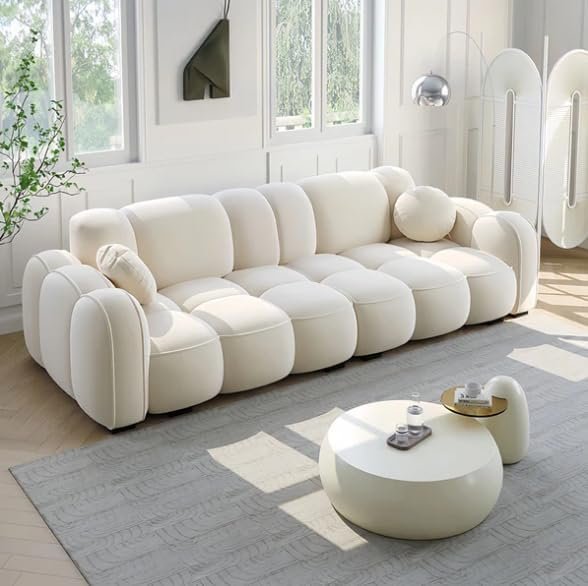 Poppins HOME Modern Cloud-Inspired Modular Sofa Set – 4-Piece European Style Bubble Couch for Living Room, Office, or Lounge – Minimalist Cream White Fabric Sofa (Cyan Green, Ottoman) - Image 6