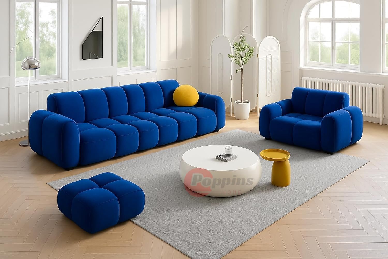 Poppins HOME Modern Cloud-Inspired Modular Sofa Set – 4-Piece European Style Bubble Couch for Living Room, Office, or Lounge – Minimalist Cream White Fabric Sofa (Cyan Green, Ottoman) - Image 10