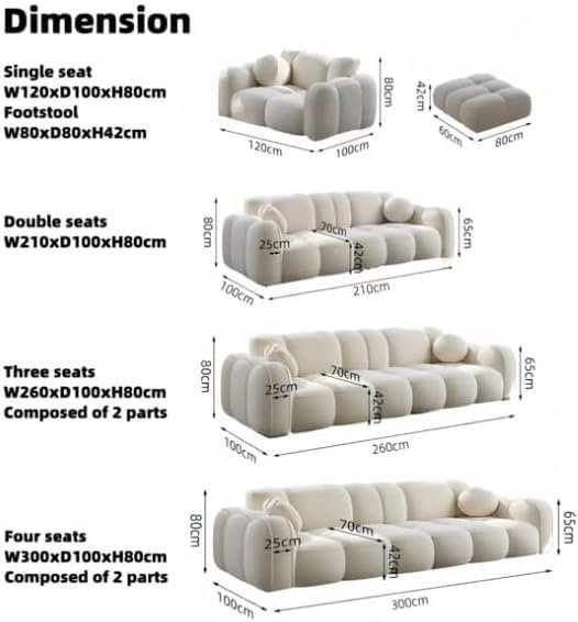 Poppins HOME Modern Cloud-Inspired Modular Sofa Set – 4-Piece European Style Bubble Couch for Living Room, Office, or Lounge – Minimalist Cream White Fabric Sofa (Cyan Green, Ottoman) - Image 11