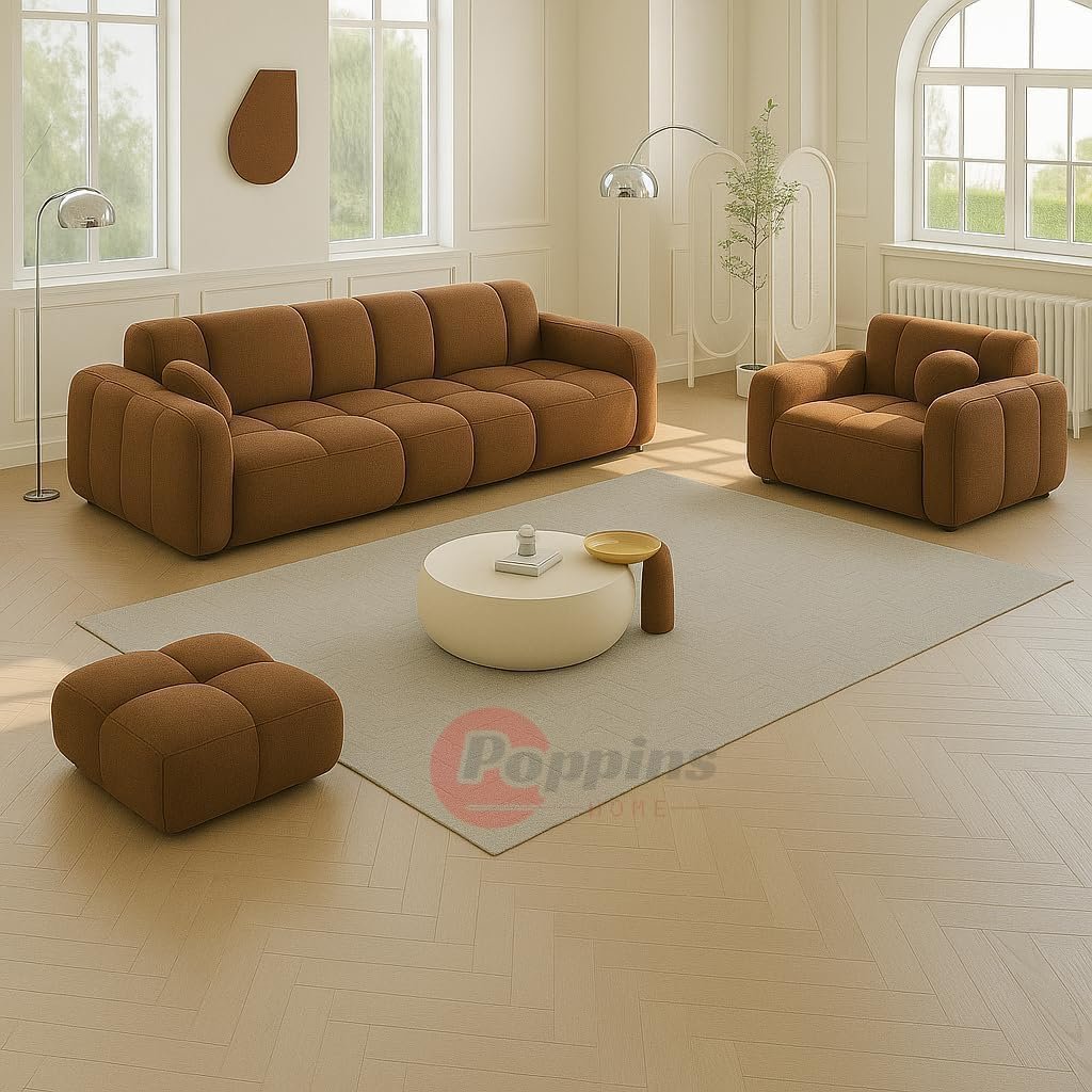 Poppins HOME Modern Cloud-Inspired Modular Sofa Set – 4-Piece European Style Bubble Couch for Living Room, Office, or Lounge – Minimalist Cream White Fabric Sofa (Cyan Green, Ottoman) - Image 14