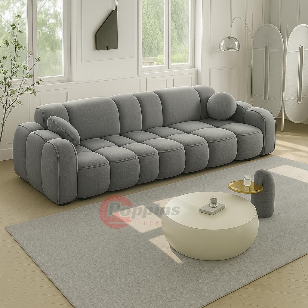Poppins HOME Modern Cloud-Inspired Modular Sofa Set – 4-Piece European Style Bubble Couch for Living Room, Office, or Lounge – Minimalist Cream White Fabric Sofa (Cyan Green, Ottoman) - Image 19