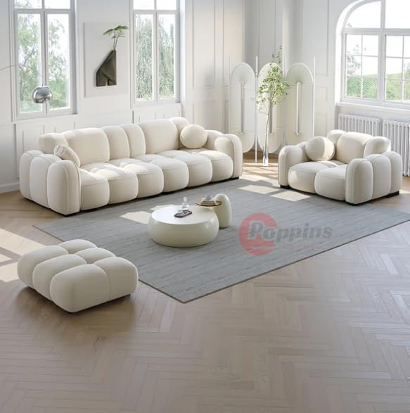 Poppins HOME Modern Cloud-Inspired Modular Sofa Set – 4-Piece European Style Bubble Couch for Living Room, Office, or Lounge – Minimalist Cream White Fabric Sofa (Cyan Green, Ottoman) - Image 21