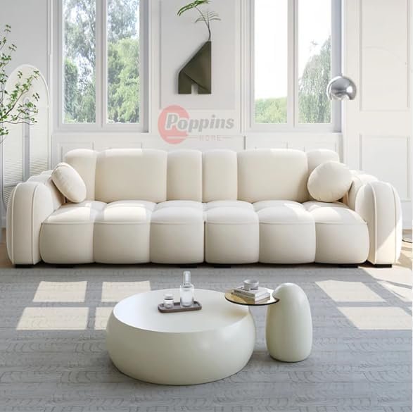 Poppins HOME Modern Cloud-Inspired Modular Sofa Set – 4-Piece European Style Bubble Couch for Living Room, Office, or Lounge – Minimalist Cream White Fabric Sofa (Cyan Green, Ottoman) - Image 25