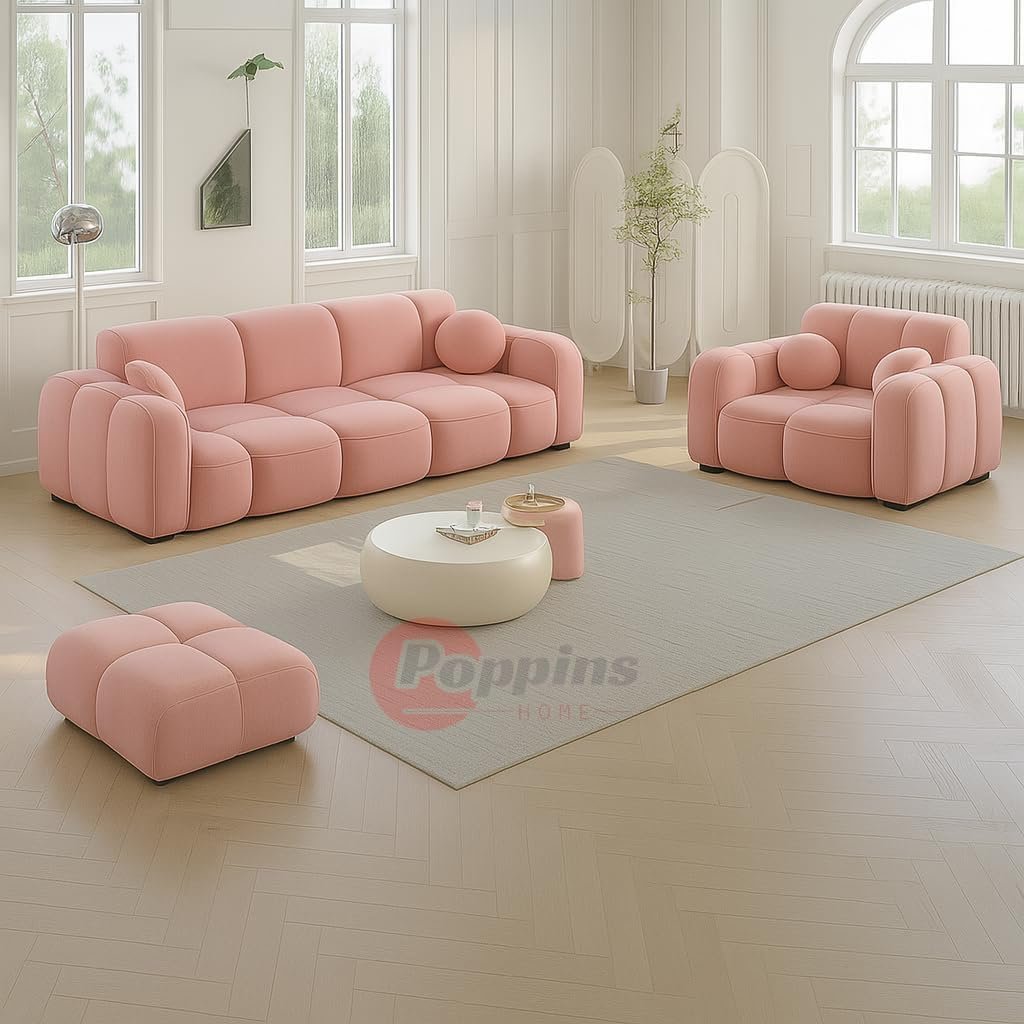 Poppins HOME Modern Cloud-Inspired Modular Sofa Set – 4-Piece European Style Bubble Couch for Living Room, Office, or Lounge – Minimalist Cream White Fabric Sofa (Cyan Green, Ottoman) - Image 29