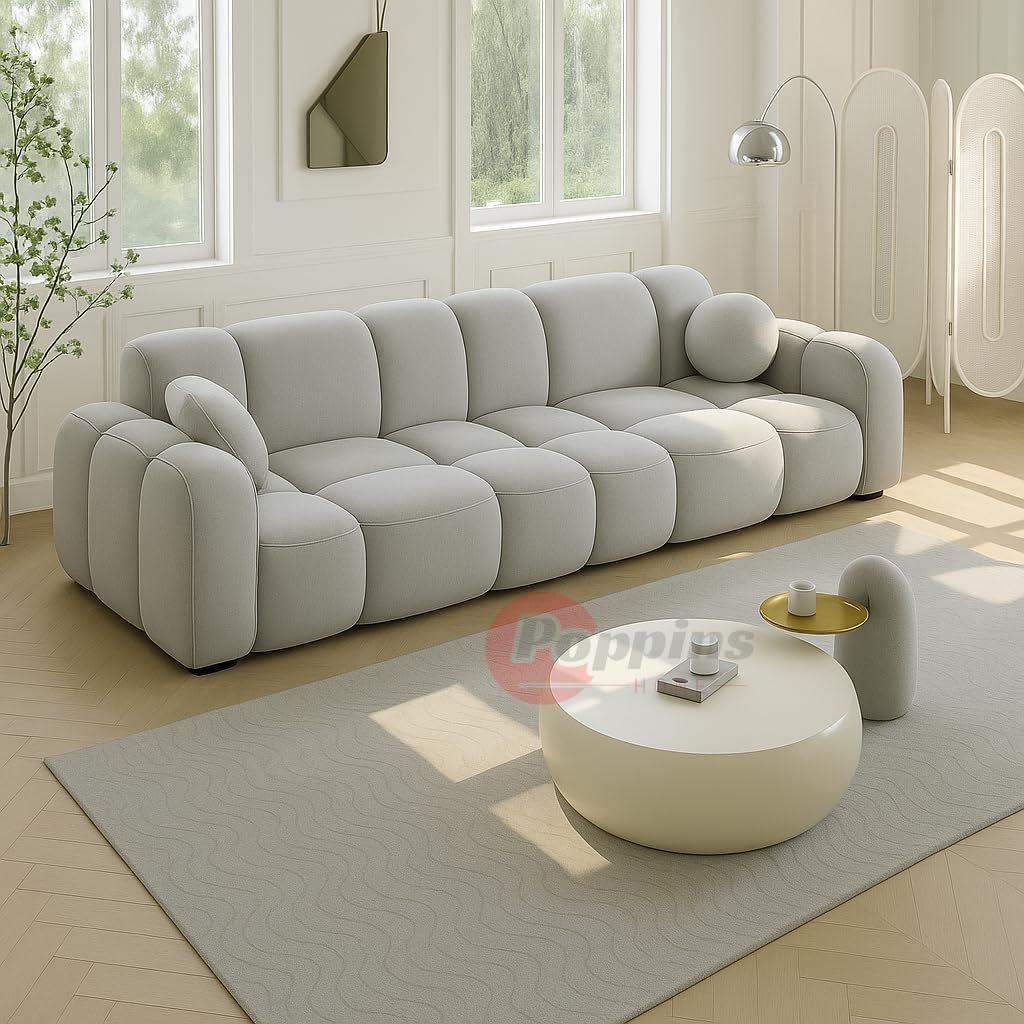 Poppins HOME Modern Cloud-Inspired Modular Sofa Set – 4-Piece European Style Bubble Couch for Living Room, Office, or Lounge – Minimalist Cream White Fabric Sofa (Cyan Green, Ottoman) - Image 33