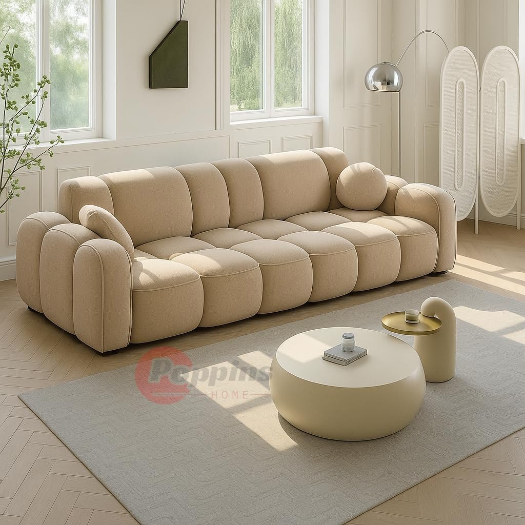 Poppins HOME Modern Cloud-Inspired Modular Sofa Set – 4-Piece European Style Bubble Couch for Living Room, Office, or Lounge – Minimalist Cream White Fabric Sofa (Cyan Green, Ottoman) - Image 35