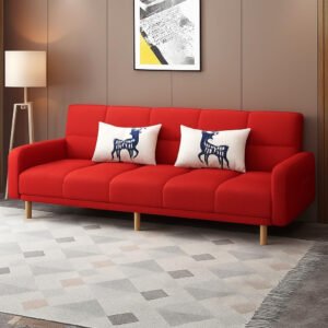 Poppins HOME Sofa Bed with Adjustable Backrest, Convertible Recliner Lounge, 183 cm, Linen Fabric, Grey (Red)