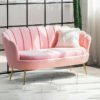 Poppins HOME Velvet Tufted Sofa with Gold Legs (Pink)