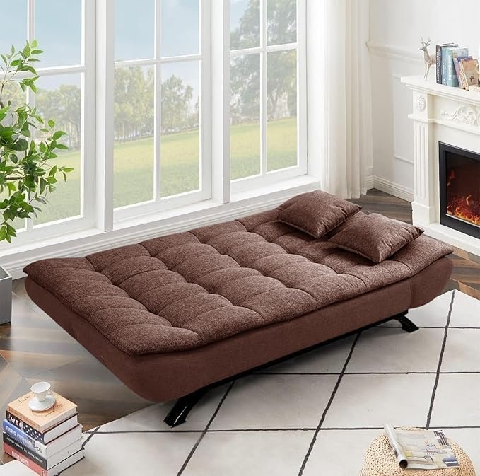 Poppins HOME Fabric 3 Seater Aspen Recliner Couch Wooden Frame Sofa Cum Bed Living Room & Office-Brown (Brown, Valvet Fabric) - Image 12