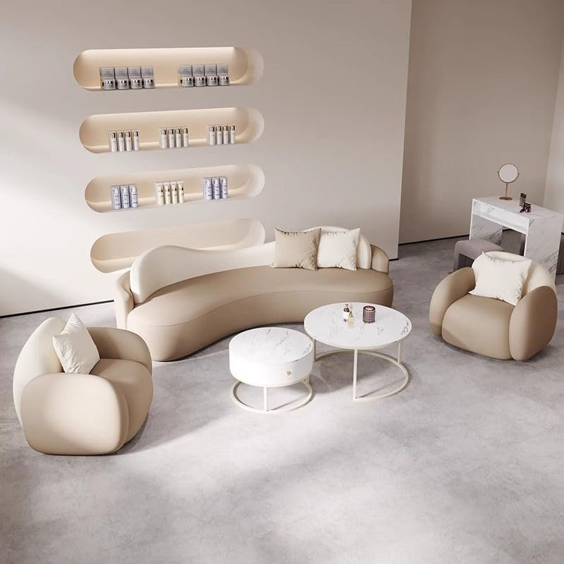 Poppins HOME Modern Minimalist Living Room Sofa Set – Luxury Curved 3-Seater Sofa with Plush Armchairs, Scandinavian Style for Lounge & Office (Brown & White, 3- Seater) - Image 8