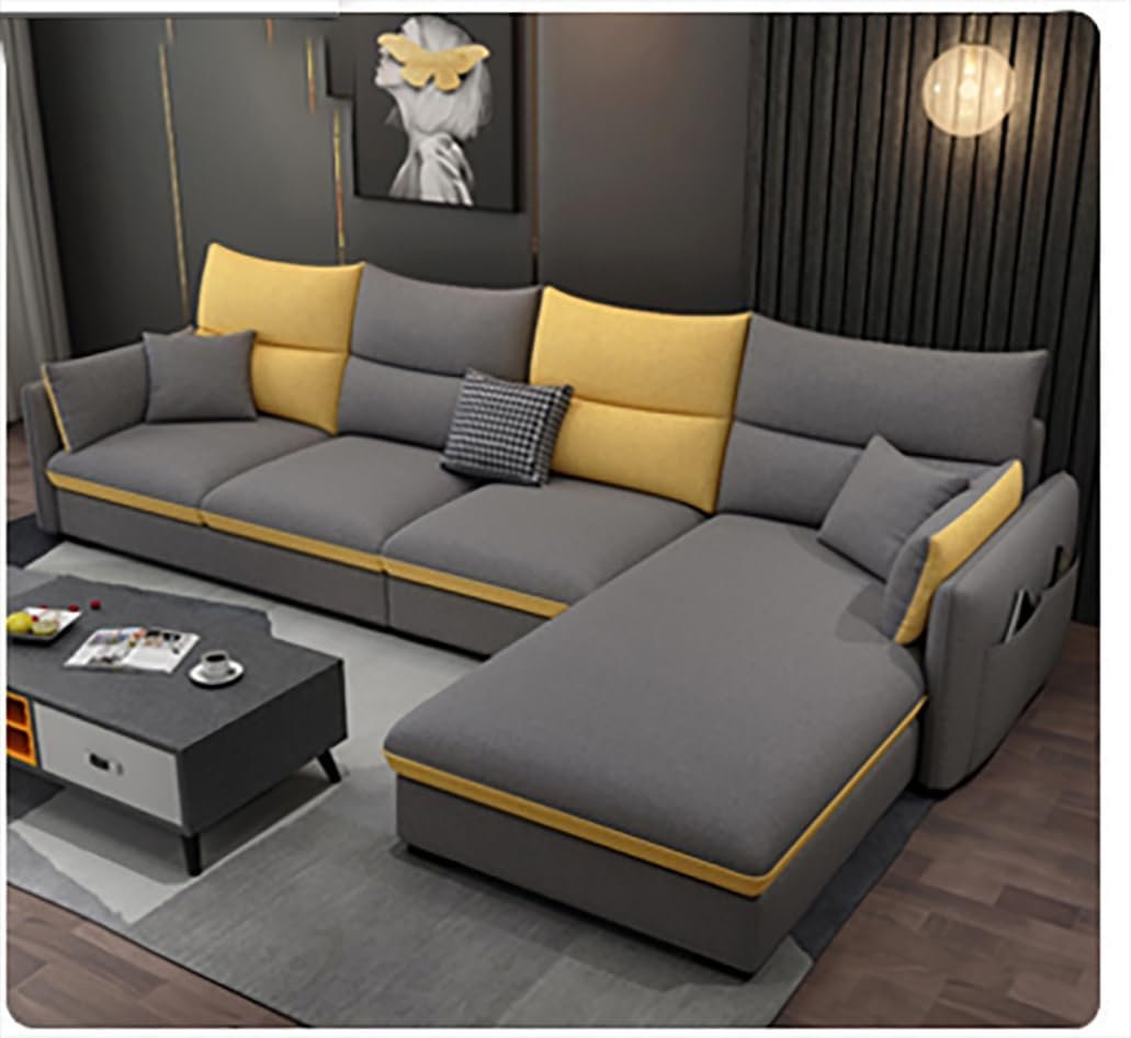 Poppins HOME Modern Sofa Living Room Arm Corner Sectional Mid Century Mini Loveseat Couch Accent Beds Leather Sofa Inflavel Bedroom Furniture L Shape (Right, Light Grey) - Image 4