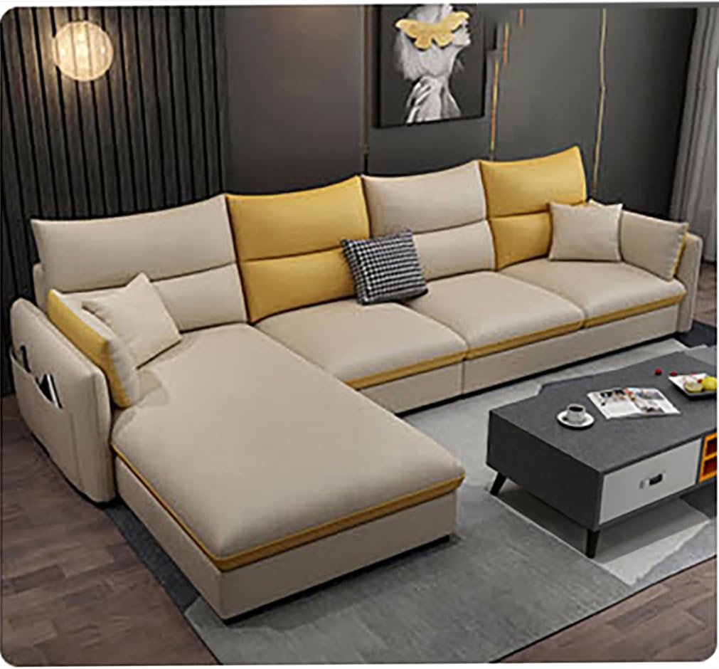 Poppins HOME Modern Sofa Living Room Arm Corner Sectional Mid Century Mini Loveseat Couch Accent Beds Leather Sofa Inflavel Bedroom Furniture L Shape (Right, Light Grey) - Image 6