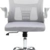 Multi Home Furniture White Mesh Office Chair – Swivel Desk Chair with Lumbar Support, Flip-Up Arm & Chrome Base – Ergonomic Chair Adjustable Computer Chair for Home Office, Study, Gaming & Workstation