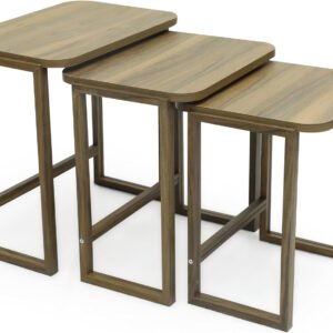 Multi Home Furniture Walnut Nesting Table Set of 3 – Rectangular Space-Saving Coffee Table Design for Living Room Furniture, Bedroom, and Office – Stackable Outdoor Table and Coffee Corner Table
