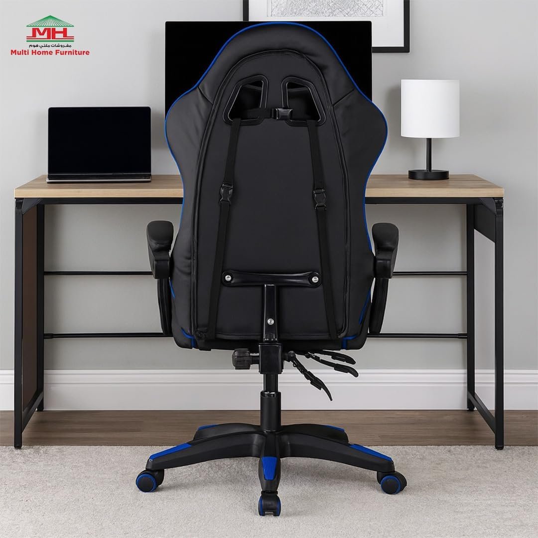 Multi Home Furniture Black & Blue Gaming Chair | Ergonomic Chair High-Back Recliner Chair with Adjustable Footrest & Armrest | Racing-Style Office Chair with Lumbar & Headrest Support for Gaming Setup - Image 2