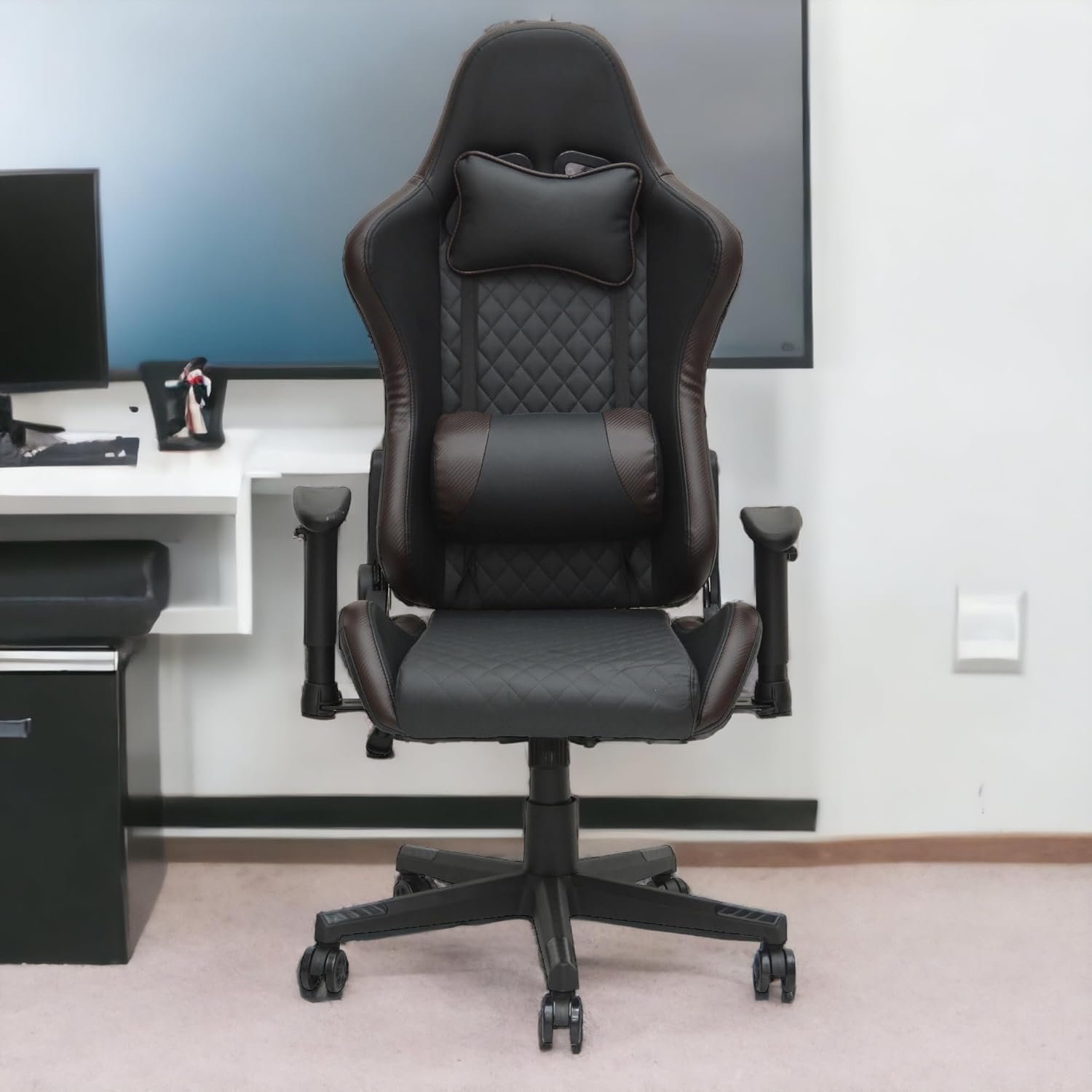 Multi Home Furniture Black & Brown Gaming Chair | Ergonomic Chair High Recliner Chair with Adjustable Headrest & Footrest | Gaming Chair with Lumbar Support & Back Support | PU Leather Swivel Chair - Image 5