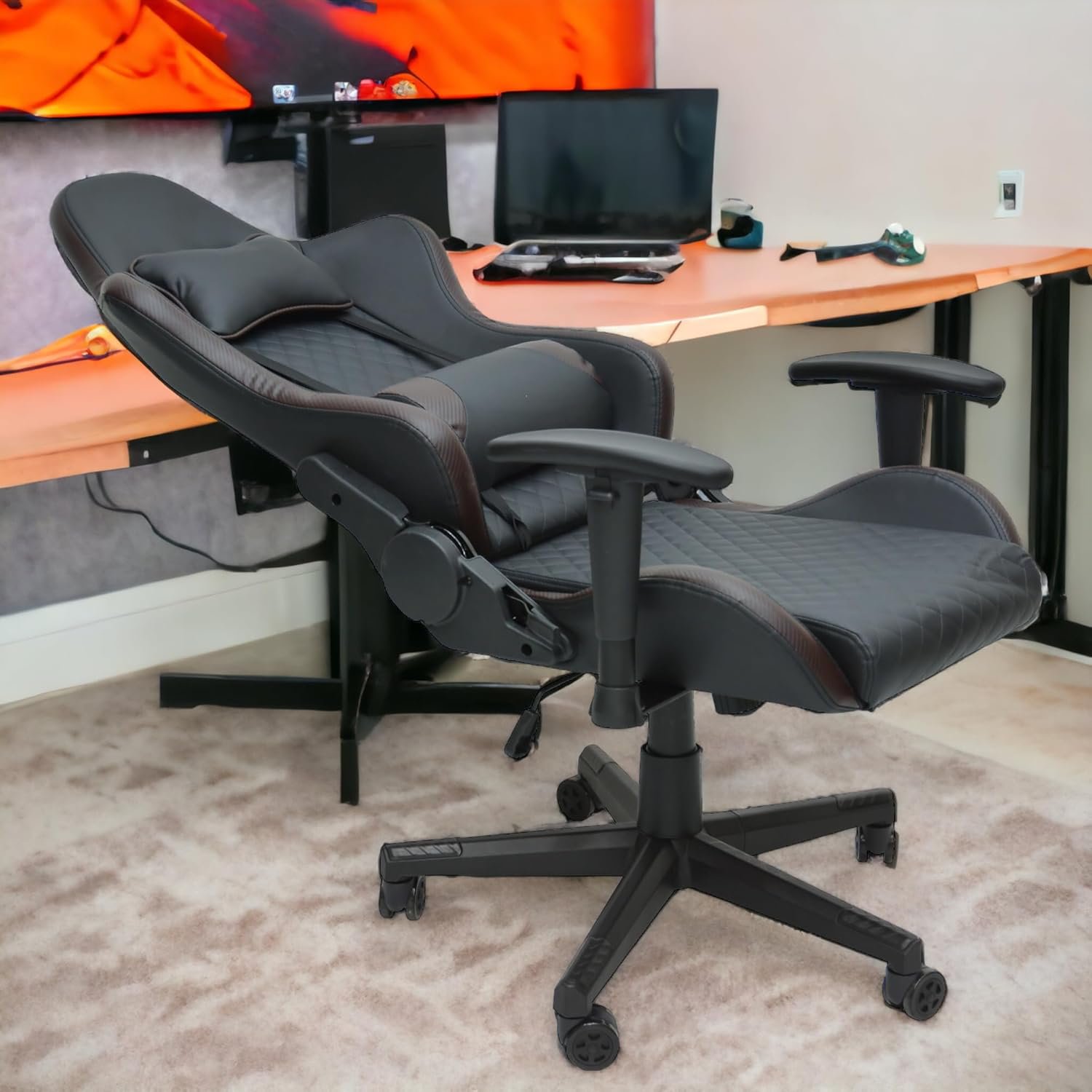 Multi Home Furniture Black & Brown Gaming Chair | Ergonomic Chair High Recliner Chair with Adjustable Headrest & Footrest | Gaming Chair with Lumbar Support & Back Support | PU Leather Swivel Chair - Image 8