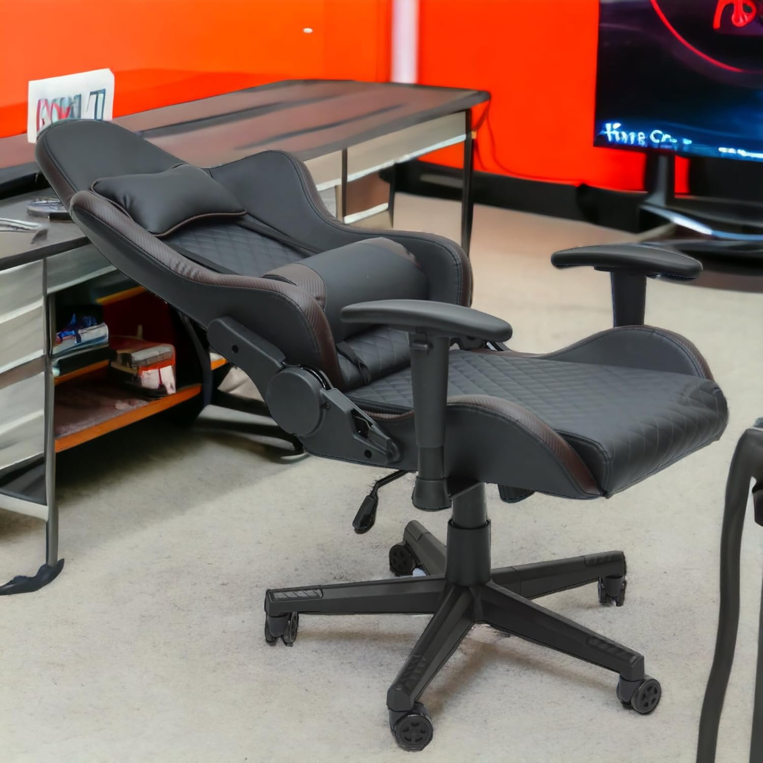 Multi Home Furniture Black & Brown Gaming Chair | Ergonomic Chair High Recliner Chair with Adjustable Headrest & Footrest | Gaming Chair with Lumbar Support & Back Support | PU Leather Swivel Chair - Image 9