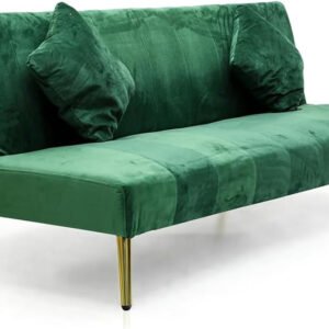 Multi Home Furniture Green Sofa Cum Bed – Sofa Bed 3 Seater Sofa Velvet Foldable Bed with Golden Legs – Soft PU Convertible Folding Bed for Living Room Furniture, Studio, Guest Room or Small Spaces