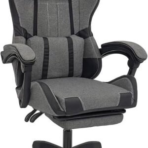 Multi Home Furniture Grey & Black Gaming Chair | Ergonomic Chair High-Back Recliner Chair with Adjustable Footrest & Headrest | Swivel Office Chair with Lumbar Support for Gaming Setup & Back Support