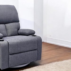 Best Single Recliner 360 Sofa MH-03858 FABRIC Modern Rocker Ergonomic Lounge 360 Degree Swivel With cup-holderSingle Sofa Seat Living Room Chair (Grey)
