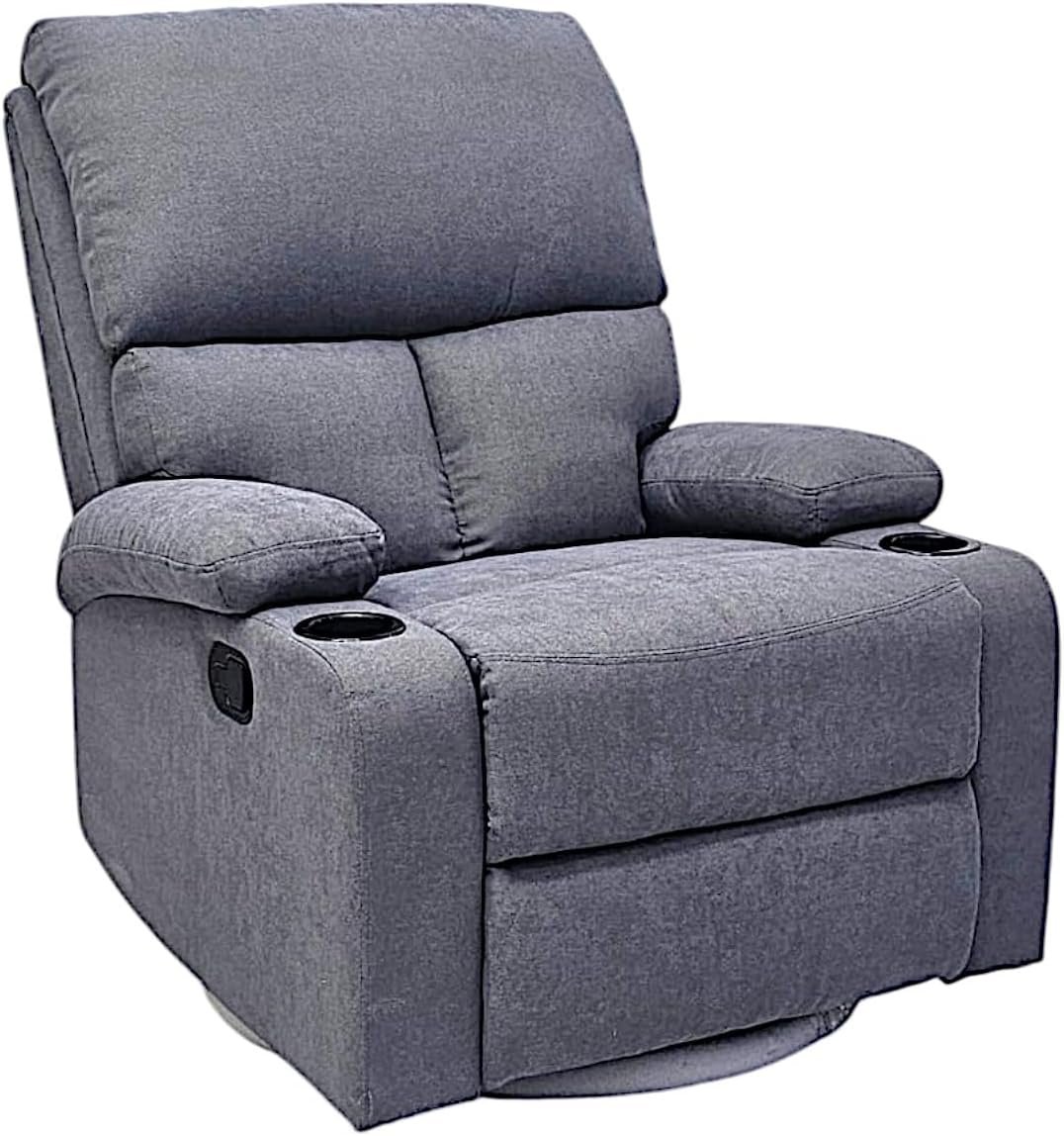 Best Single Recliner 360 Sofa MH-03858 FABRIC Modern Rocker Ergonomic Lounge 360 Degree Swivel With cup-holderSingle Sofa Seat Living Room Chair (Grey) - Image 3