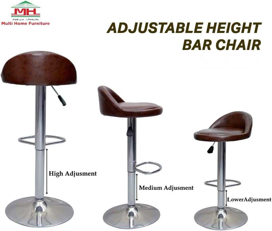 Multi Home Furniture Brown & Silver Bar Stool Chair with Steel Base | Adjustable Height Bar Chair | Faux Leather Bar Stool Chair for Kitchen Island, Bar, Counter, Restaurant, Tall Stool & Swivel Chair - Image 4