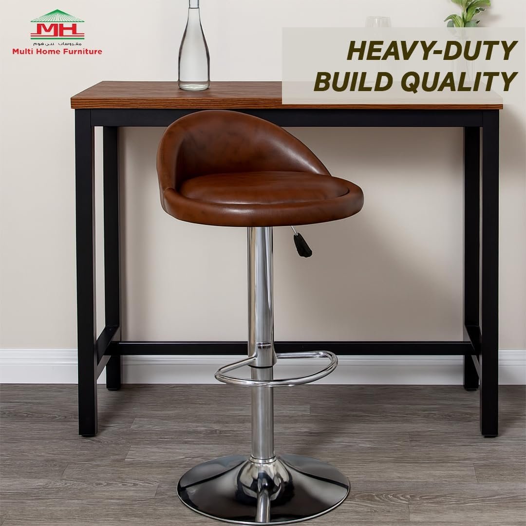 Multi Home Furniture Brown & Silver Bar Stool Chair with Steel Base | Adjustable Height Bar Chair | Faux Leather Bar Stool Chair for Kitchen Island, Bar, Counter, Restaurant, Tall Stool & Swivel Chair - Image 5