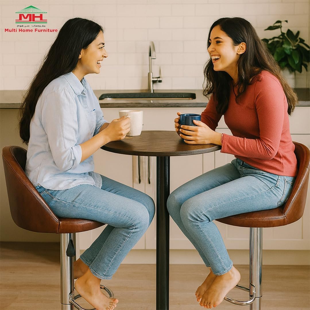 Multi Home Furniture Brown & Silver Bar Stool Chair with Steel Base | Adjustable Height Bar Chair | Faux Leather Bar Stool Chair for Kitchen Island, Bar, Counter, Restaurant, Tall Stool & Swivel Chair - Image 7